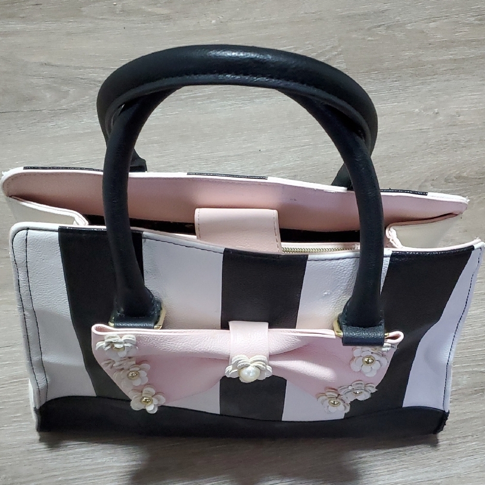 Black and White Striped Handbag